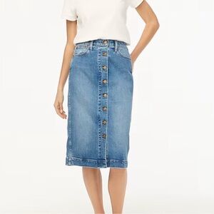 J. Crew Factory Denim Button-Front Midi Skirt